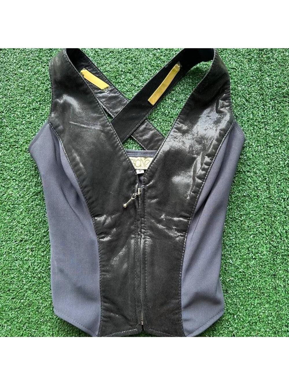 vintage cache fitted leather zip up top